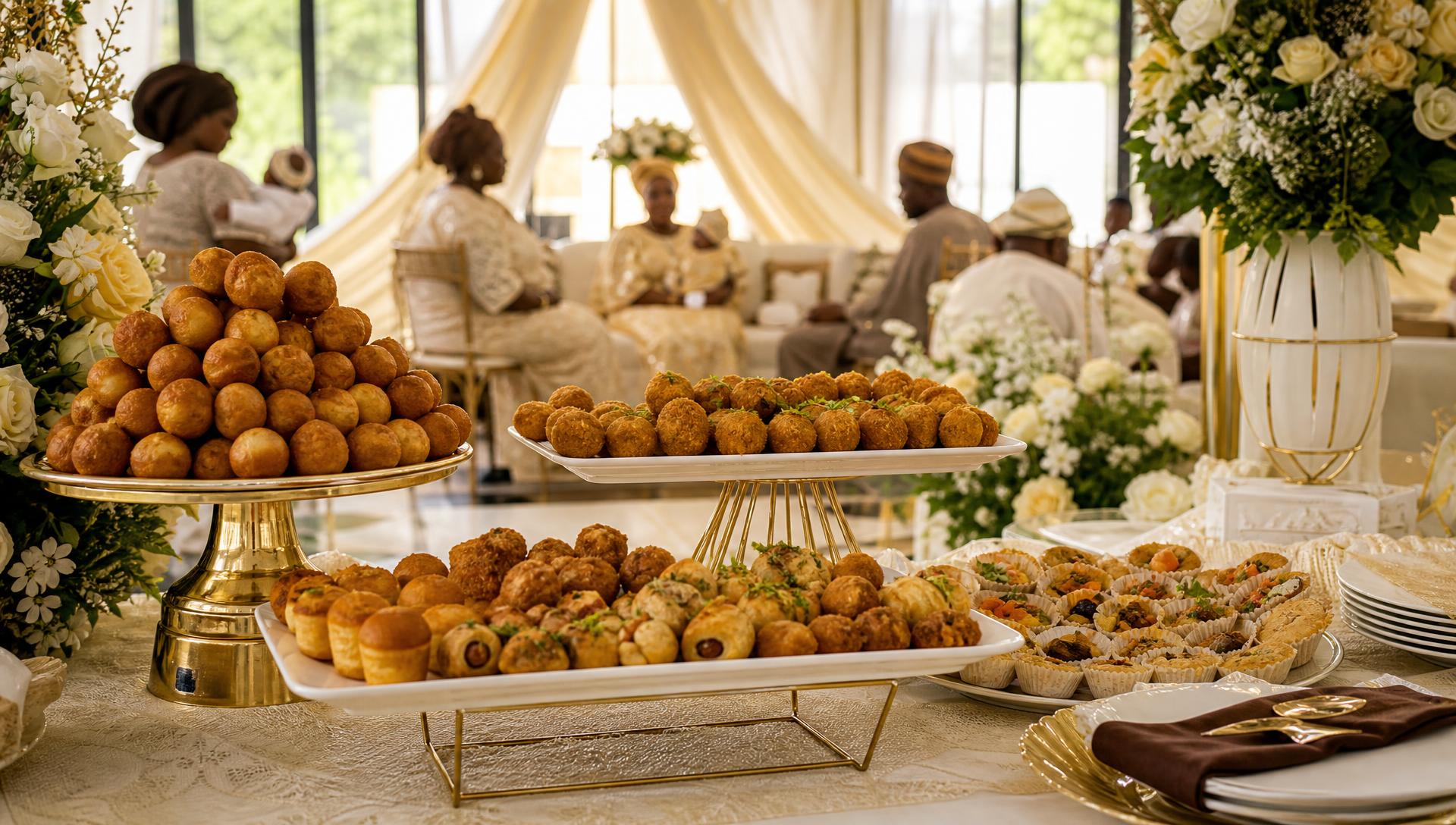Elegant christening and baby shower catering with small chops and puff puff